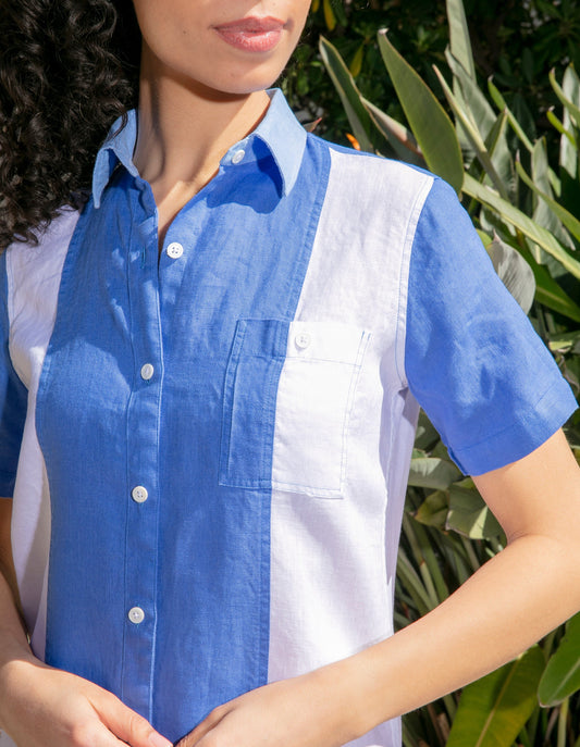 Robe chemise manches courtes Bondi White en lin