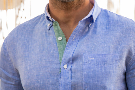 Chemise manches courtes Riviera Light Blue en lin