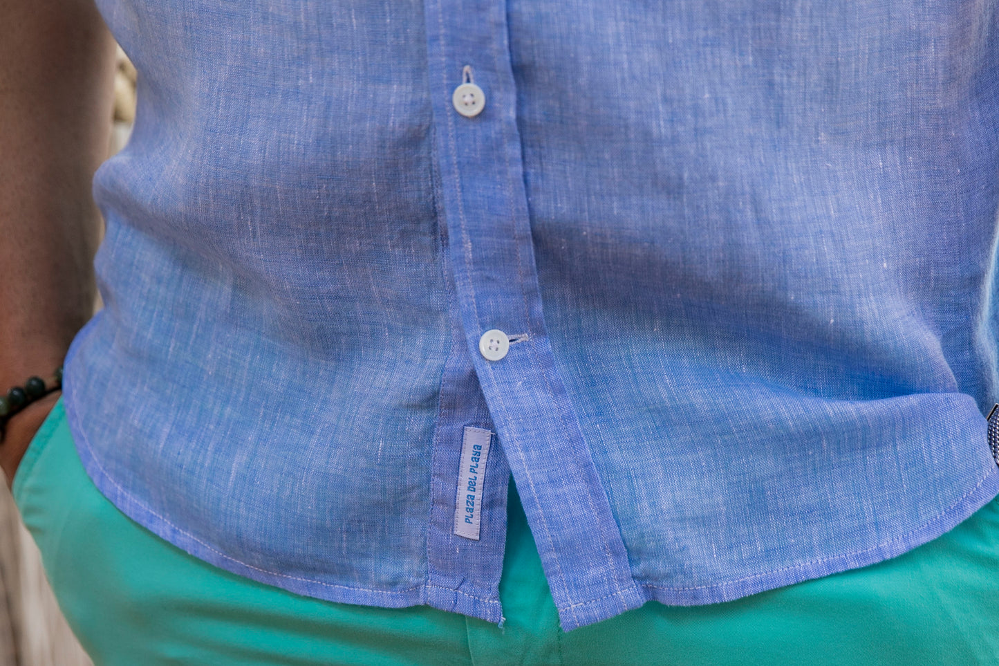 Chemise manches courtes Riviera Light Blue en lin