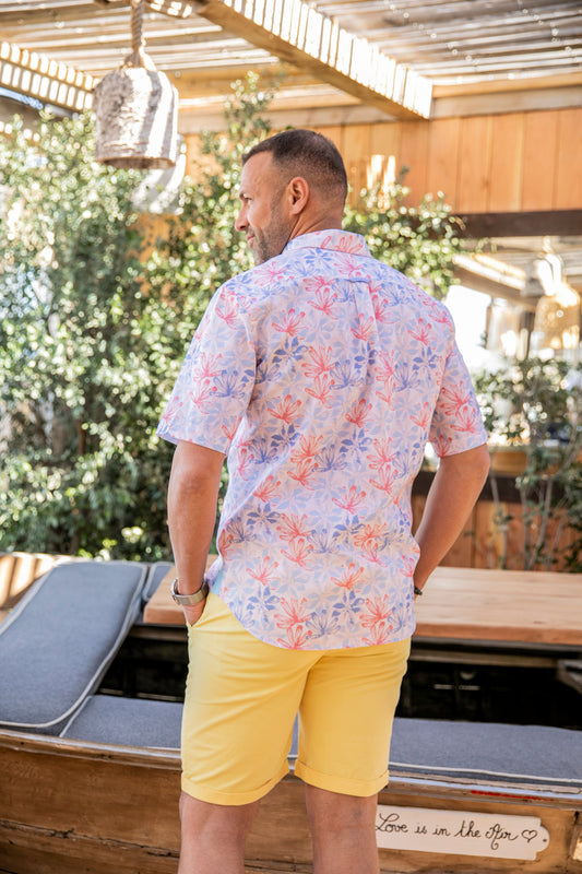 Chemise manches courtes Riviera Aop Leaves en lin et coton