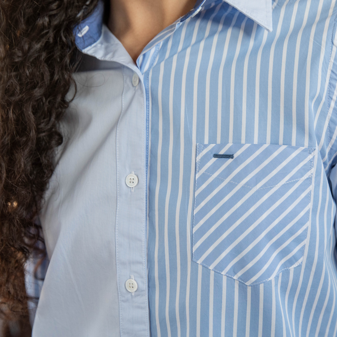 Robe chemise manches longues Cap Ferret Blue Stripes en coton