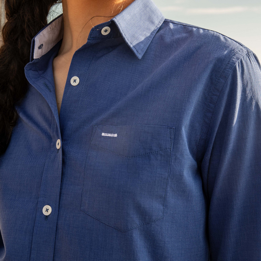 Chemisier Houlgate Dark Blue en coton fil-à-fil