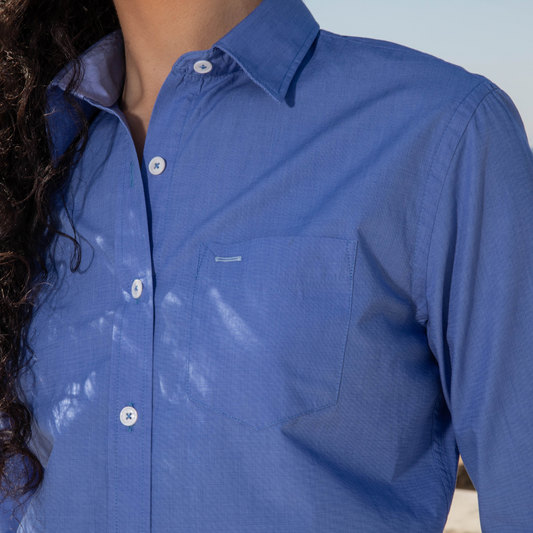 Chemisier Houlgate Blue en coton fil-à-fil