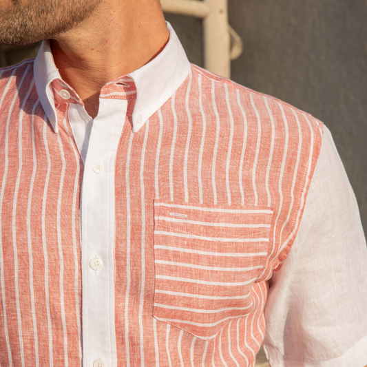 Chemise manches courtes Santorin Red Stripes en lin