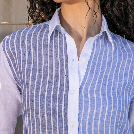 Chemisier Mykonos Blue Stripes en lin