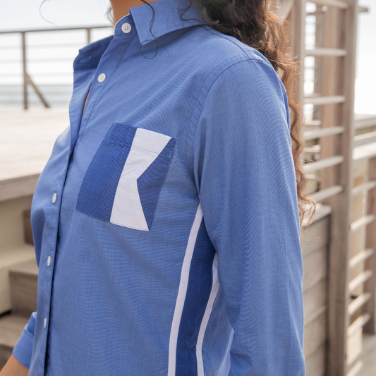 Chemisier St Martin Blue en coton fil-à-fil