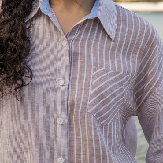 Chemisier oversize Cap Ferret Sand Stripes en lin