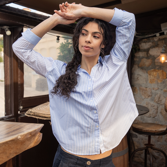 Chemisier oversize Portofino Blue Stripes en coton
