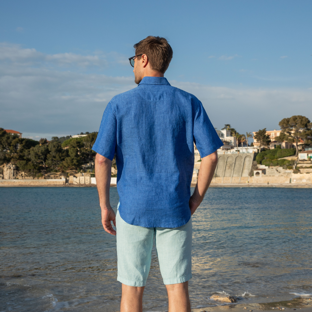 Chemise polo manches courtes Riviera Indigo en lin