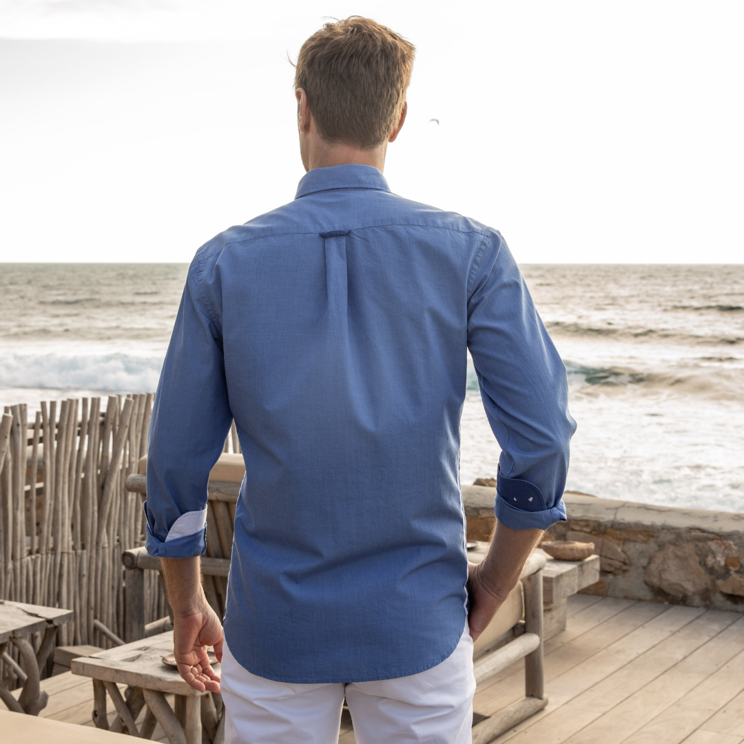 Chemise St Martin Blue en coton fil-à-fil