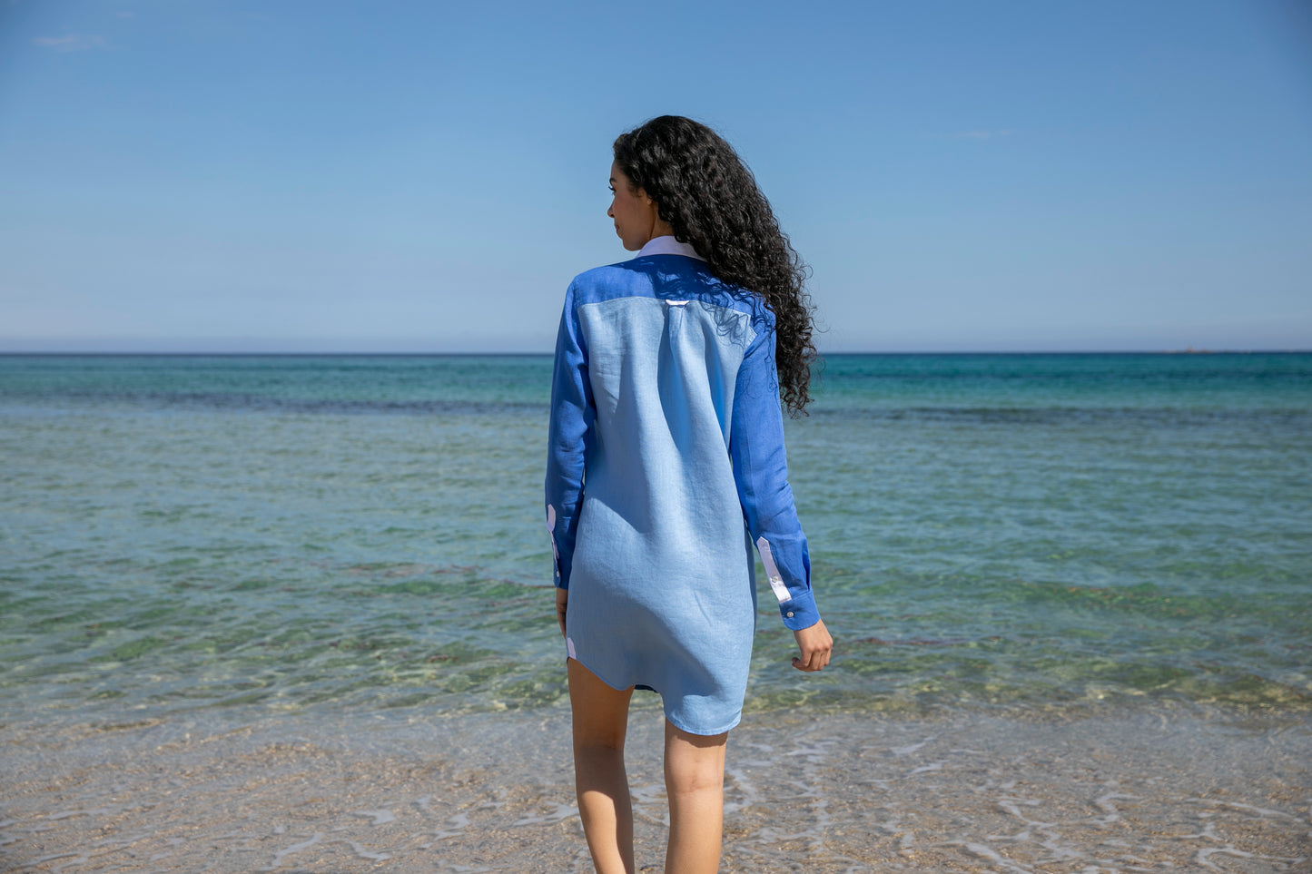 Robe chemise manches longues Bondi Indigo en lin