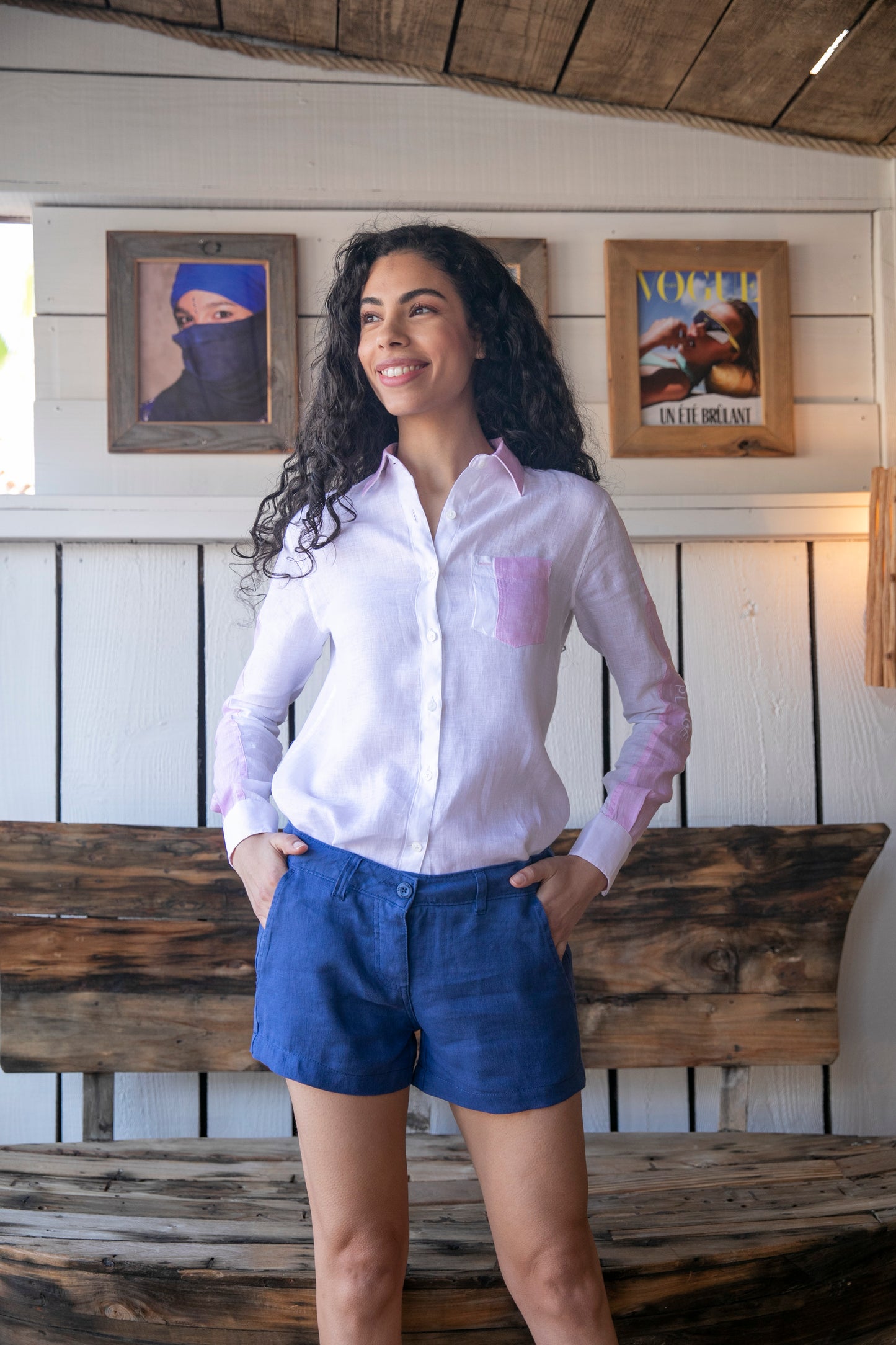 Short Antibes Indigo en lin