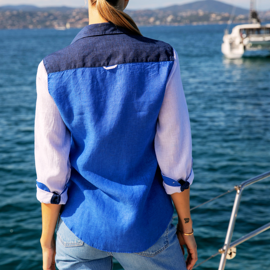 Chemisier décontracté Marigot Navy en lin