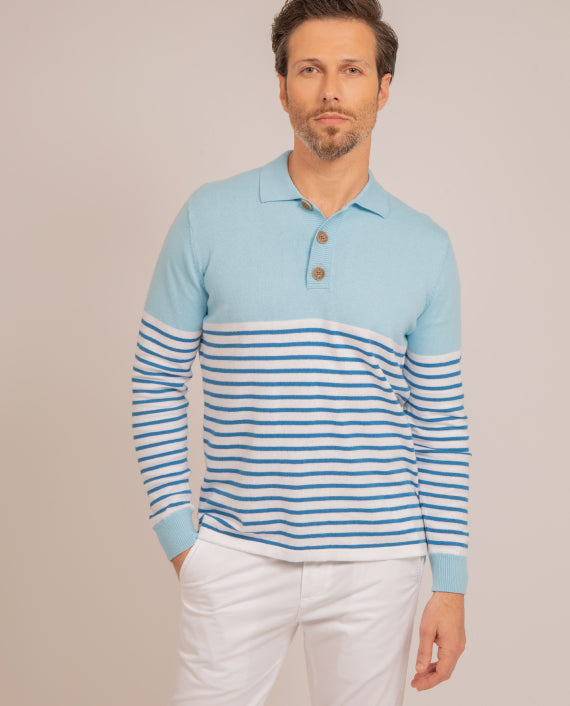 Pull Marbella Light Blue en coton et cachemire