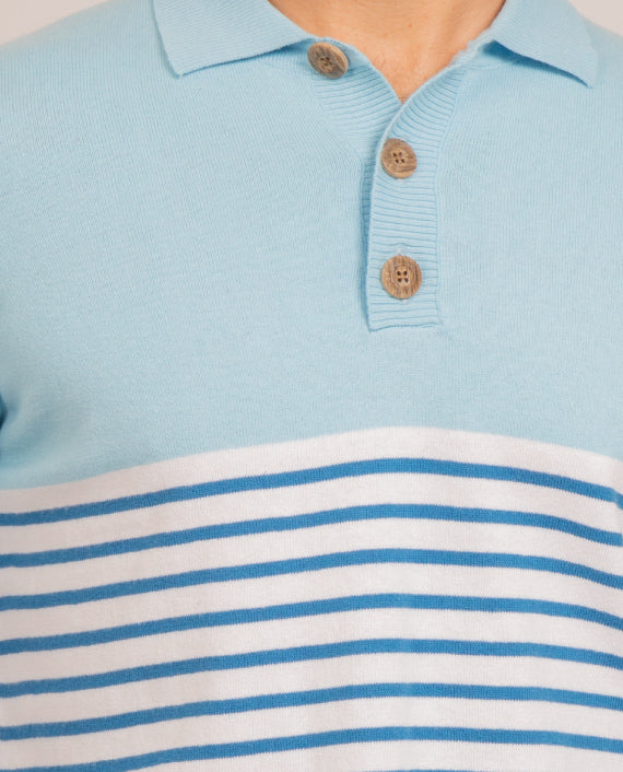Pull Marbella Light Blue en coton et cachemire