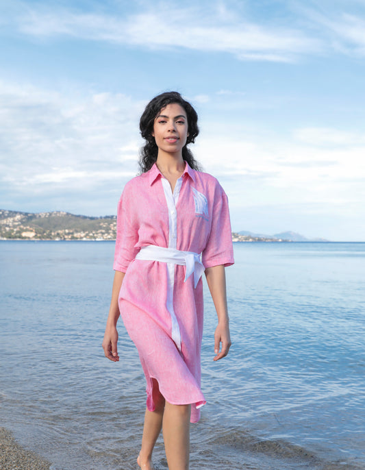Robe chemise oversize Maldives Pink en lin