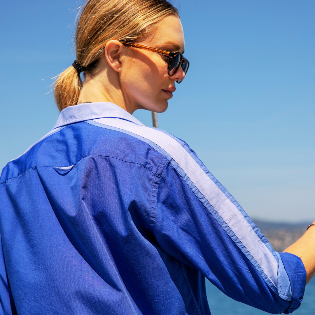 Chemisier oversize Le Moulleau Dark Blue en coton fil-à-fil