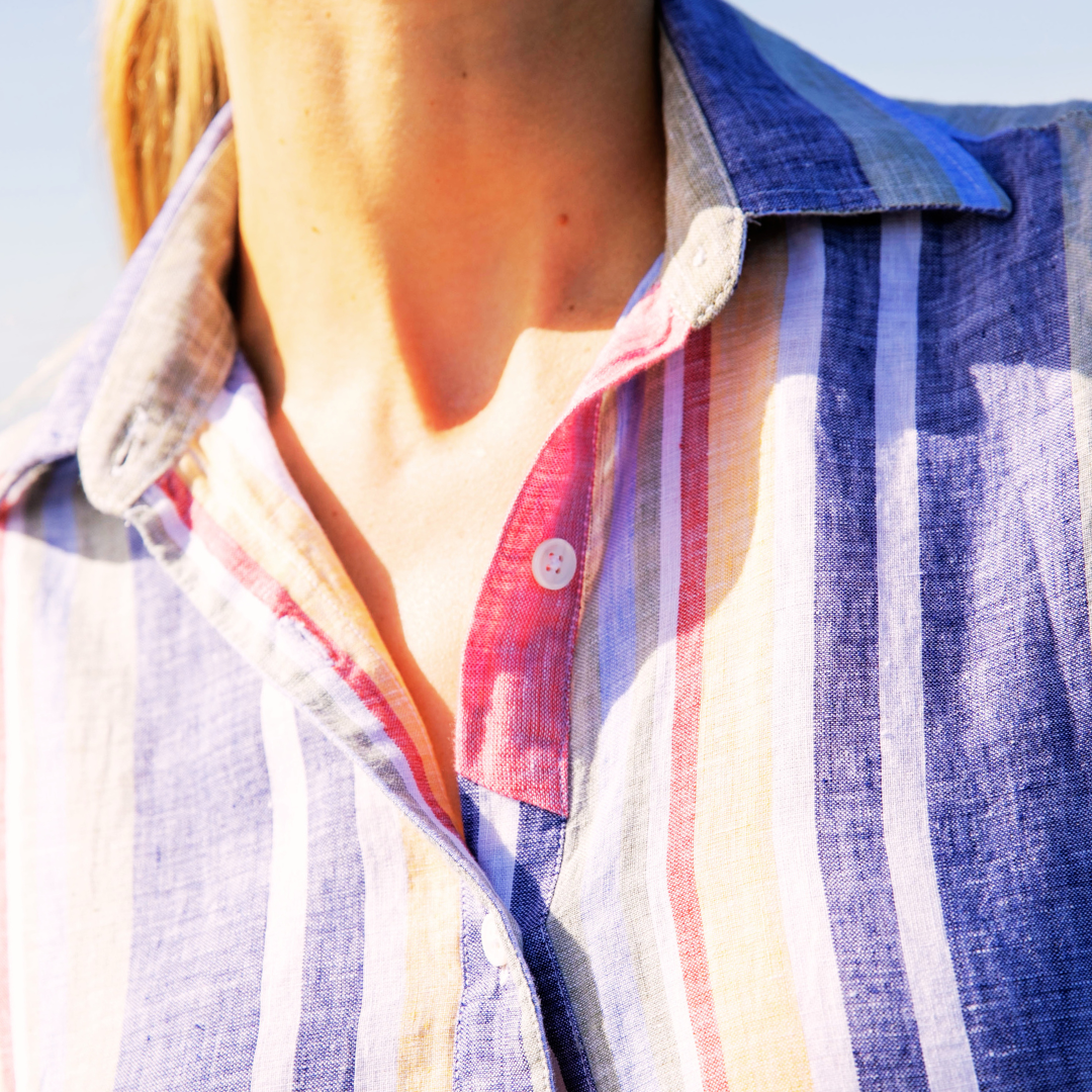 Robe chemise coupe droite Riviera Multicolor en lin