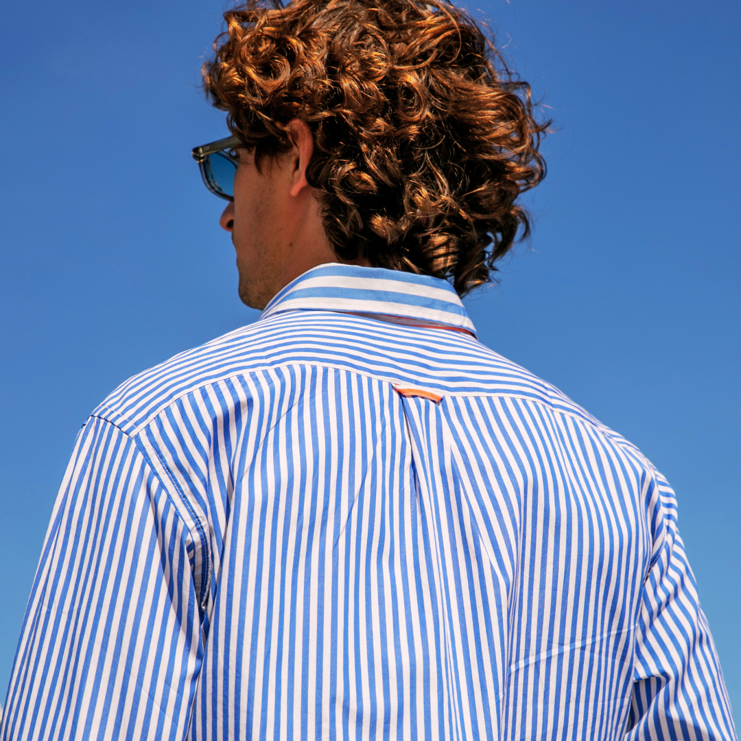 Chemise Antibes Blue Stripes en coton double retors