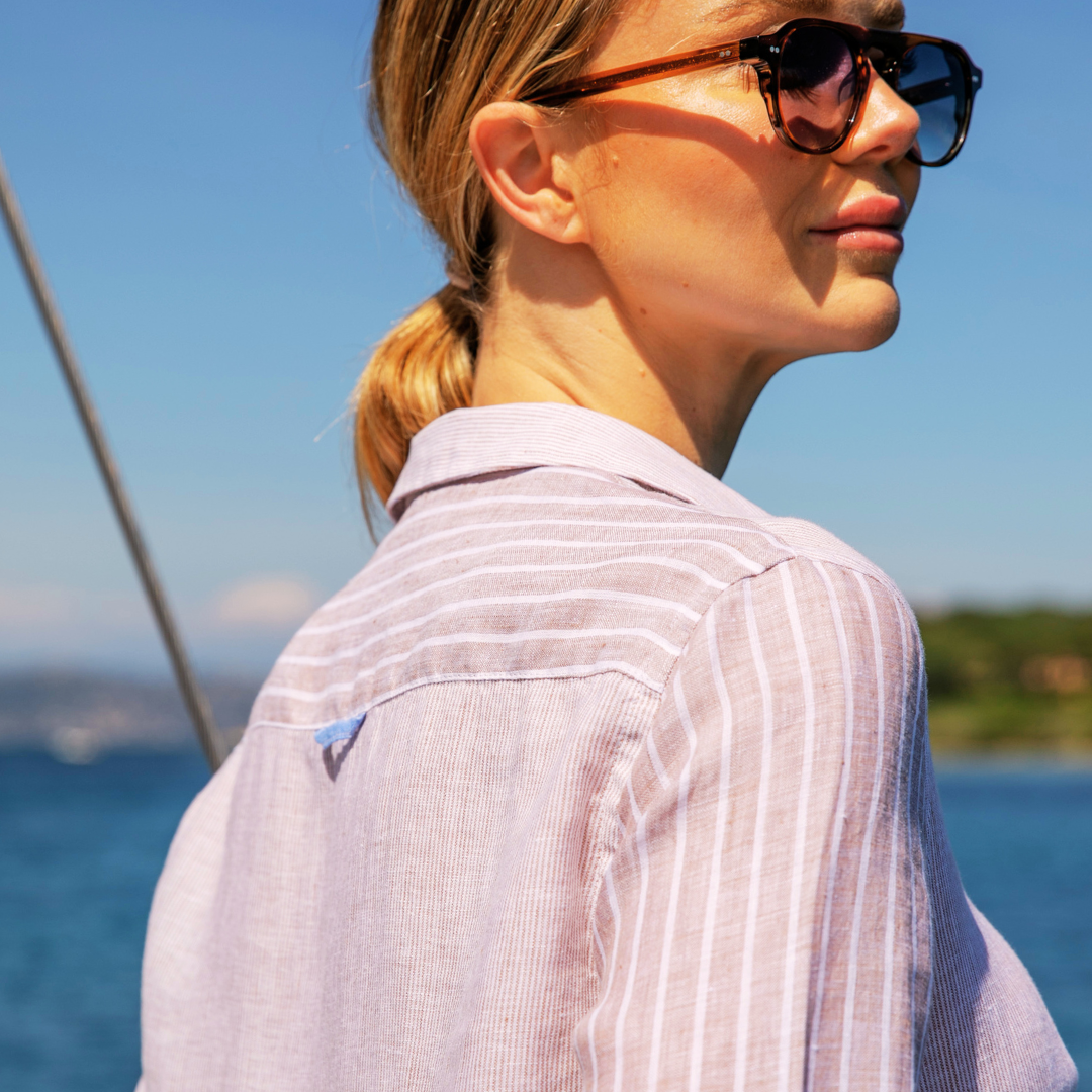Robe chemise coupe trapèze Cape May Sand Stripes en lin