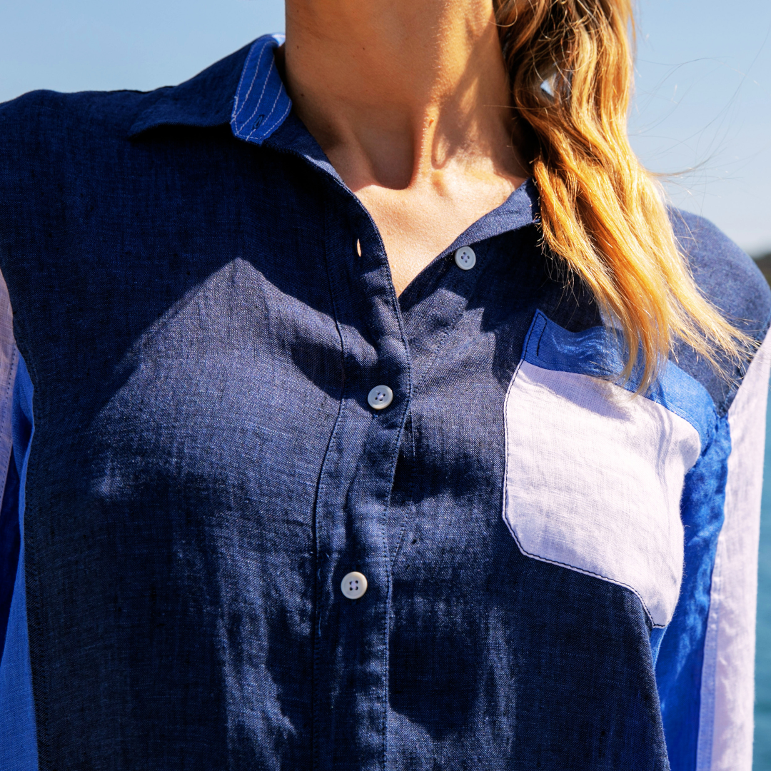 Robe chemise oversize Marigot Navy en lin