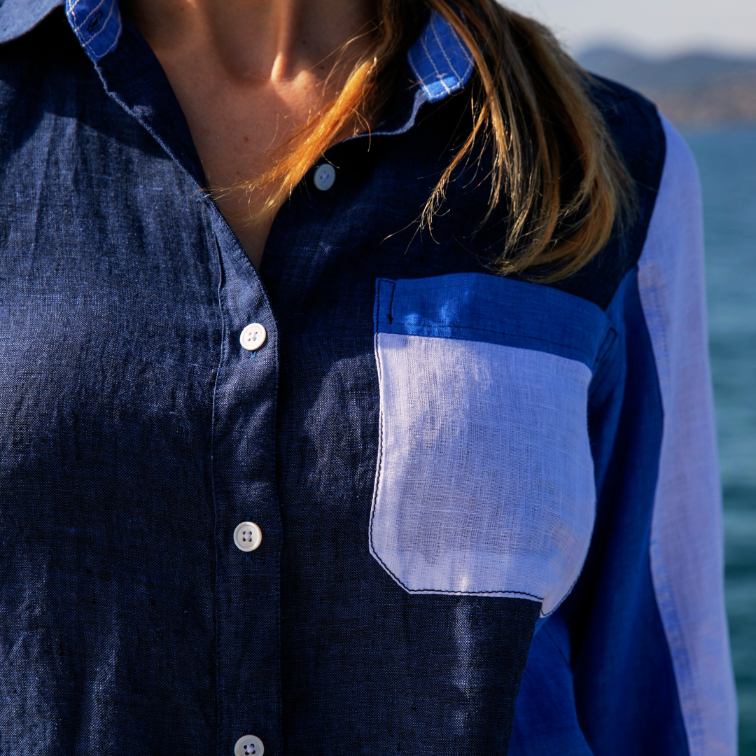 Chemisier décontracté Marigot Navy en lin