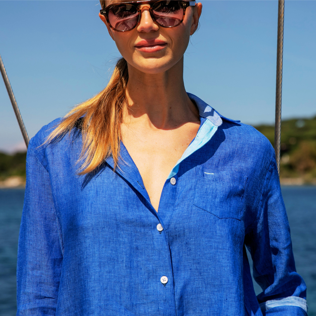 Chemisier oversize Riviera Indigo en lin