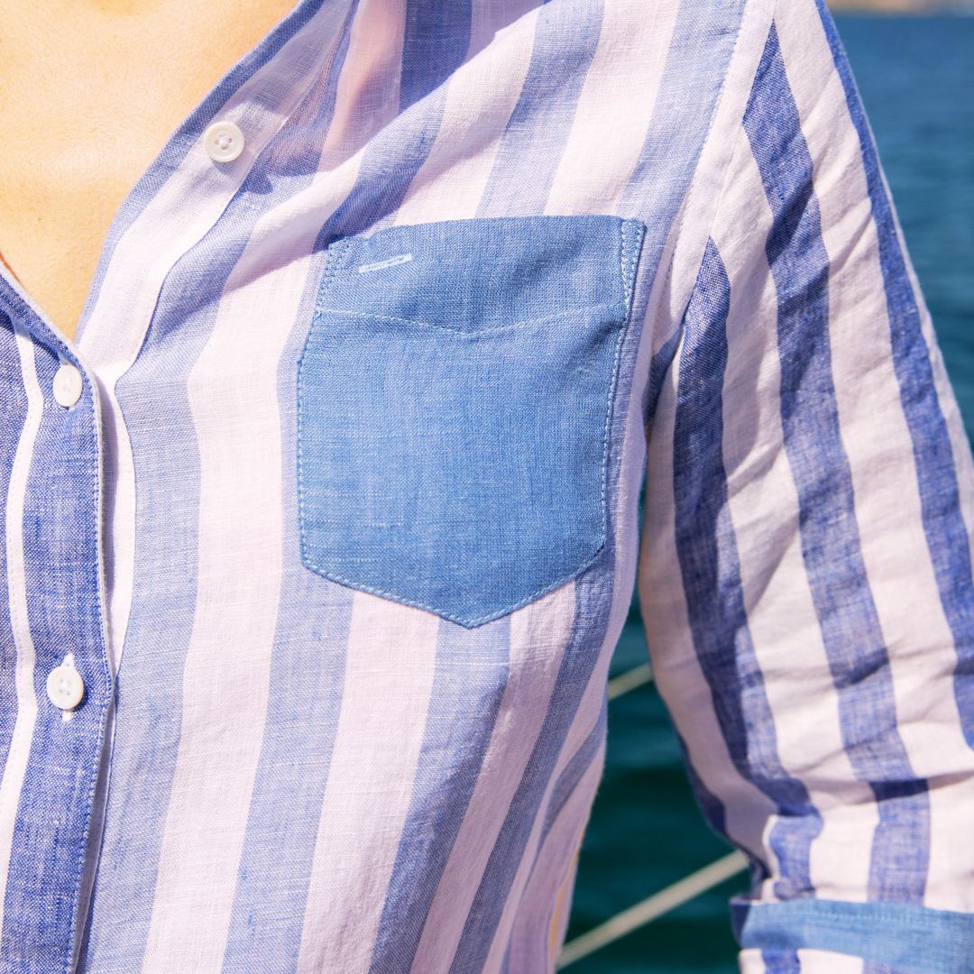 Mykonos Blue Stripes Linen Shirt