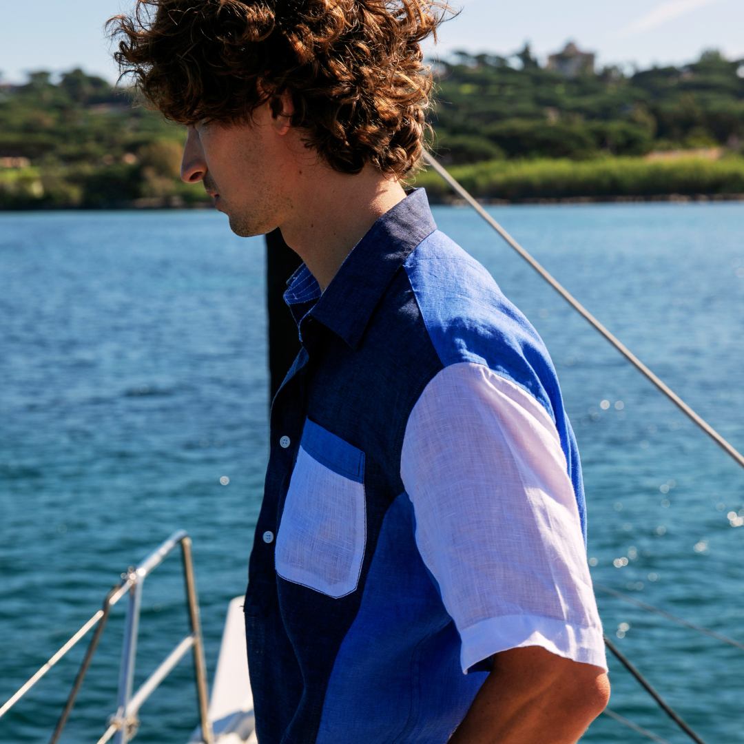 Chemise polo manches courtes Marigot Navy en lin