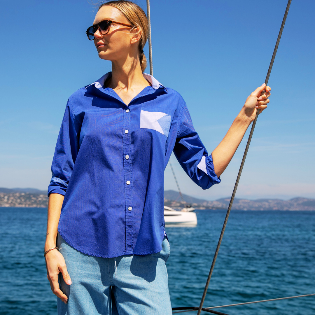 Chemisier oversize Le Moulleau Dark Blue en coton fil-à-fil