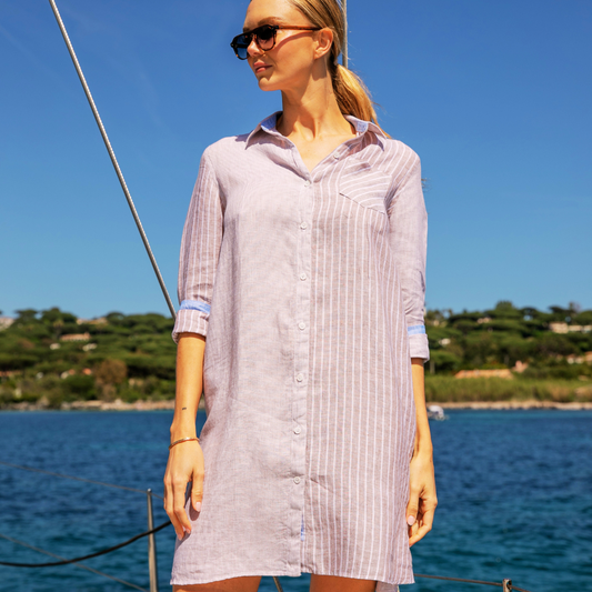 Robe chemise coupe trapèze Cape May Sand Stripes en lin