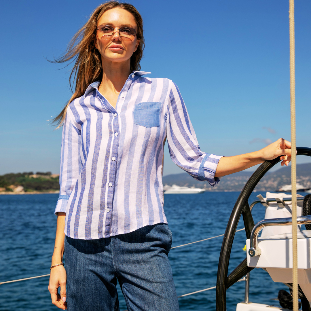Mykonos Blue Stripes Linen Shirt