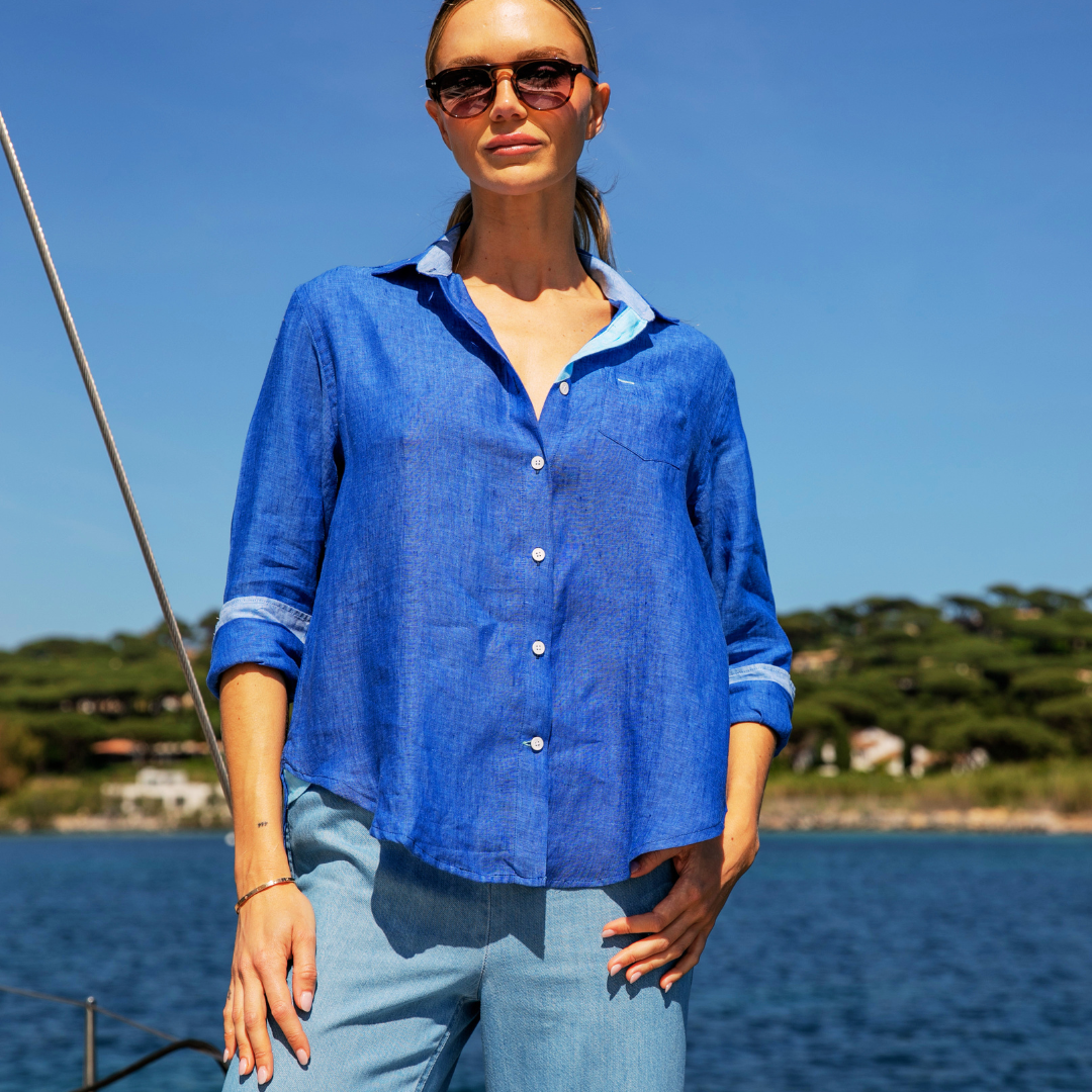 Chemisier oversize Riviera Indigo en lin