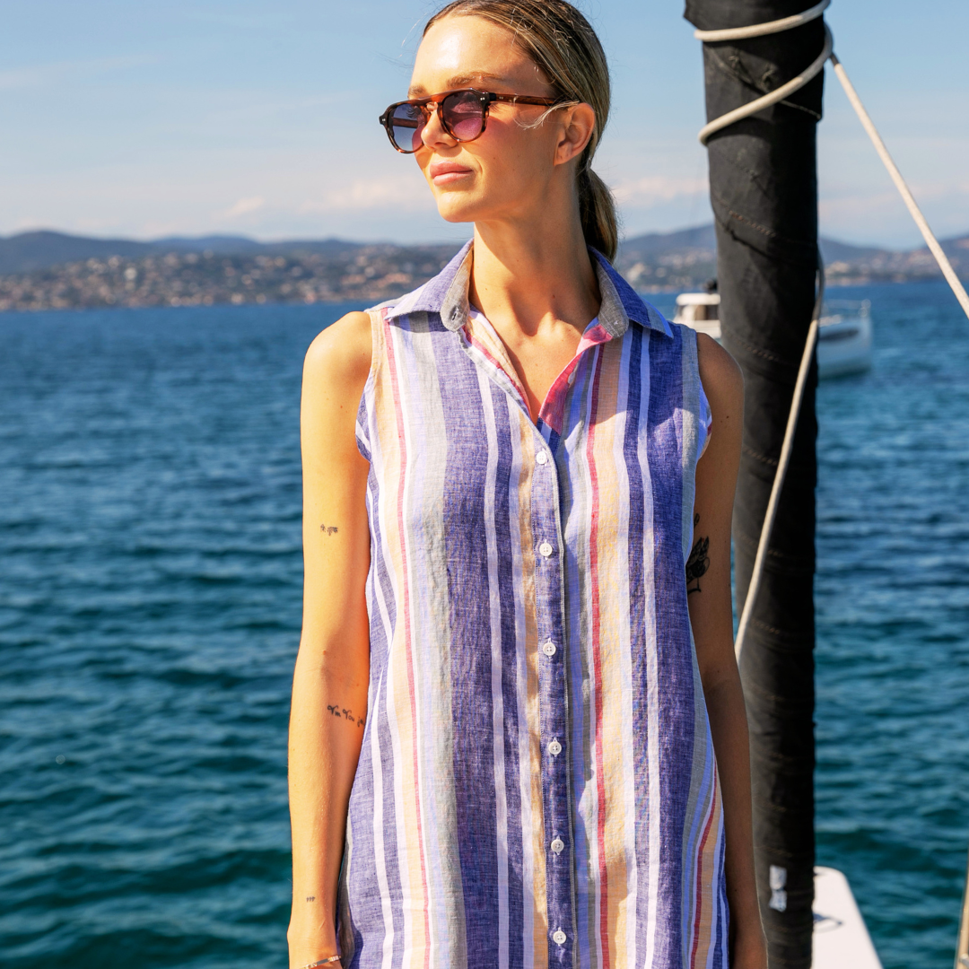 Robe chemise coupe droite Riviera Multicolor en lin