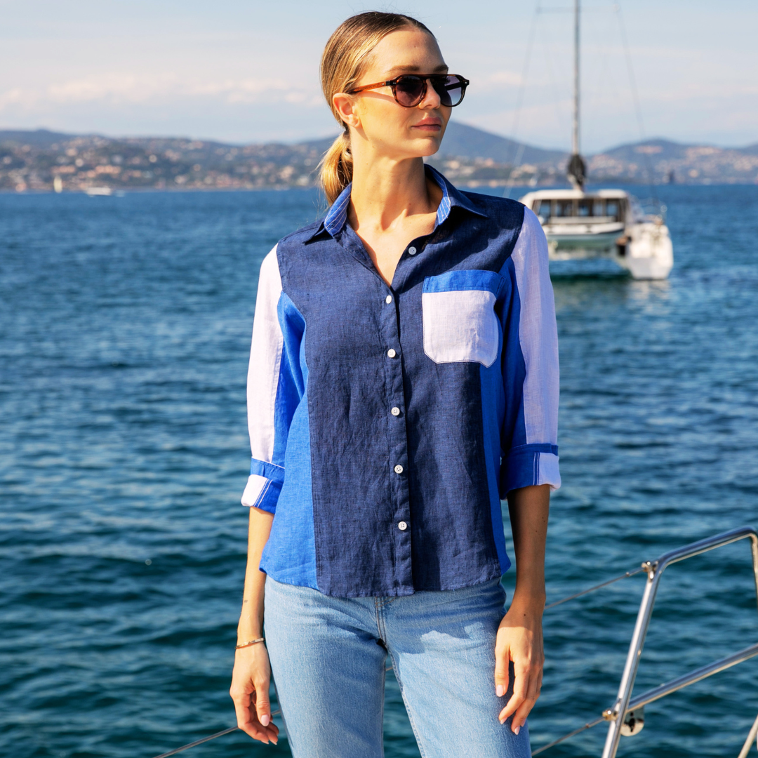 Chemisier décontracté Marigot Navy en lin