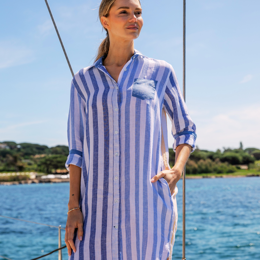 Mykonos Blue Stripes Linen Shirt