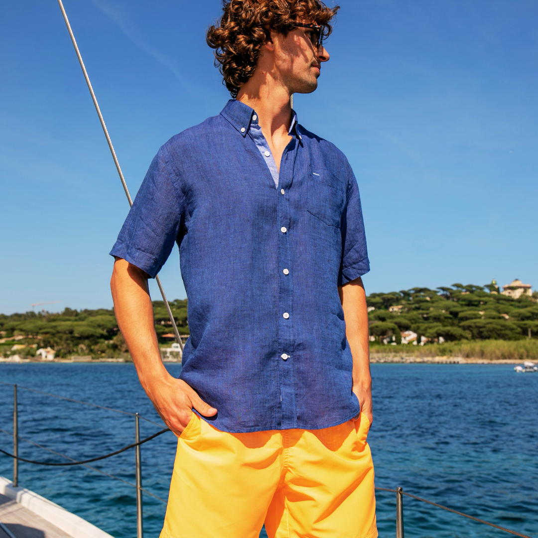 Riviera Khaki short-sleeved linen shirt