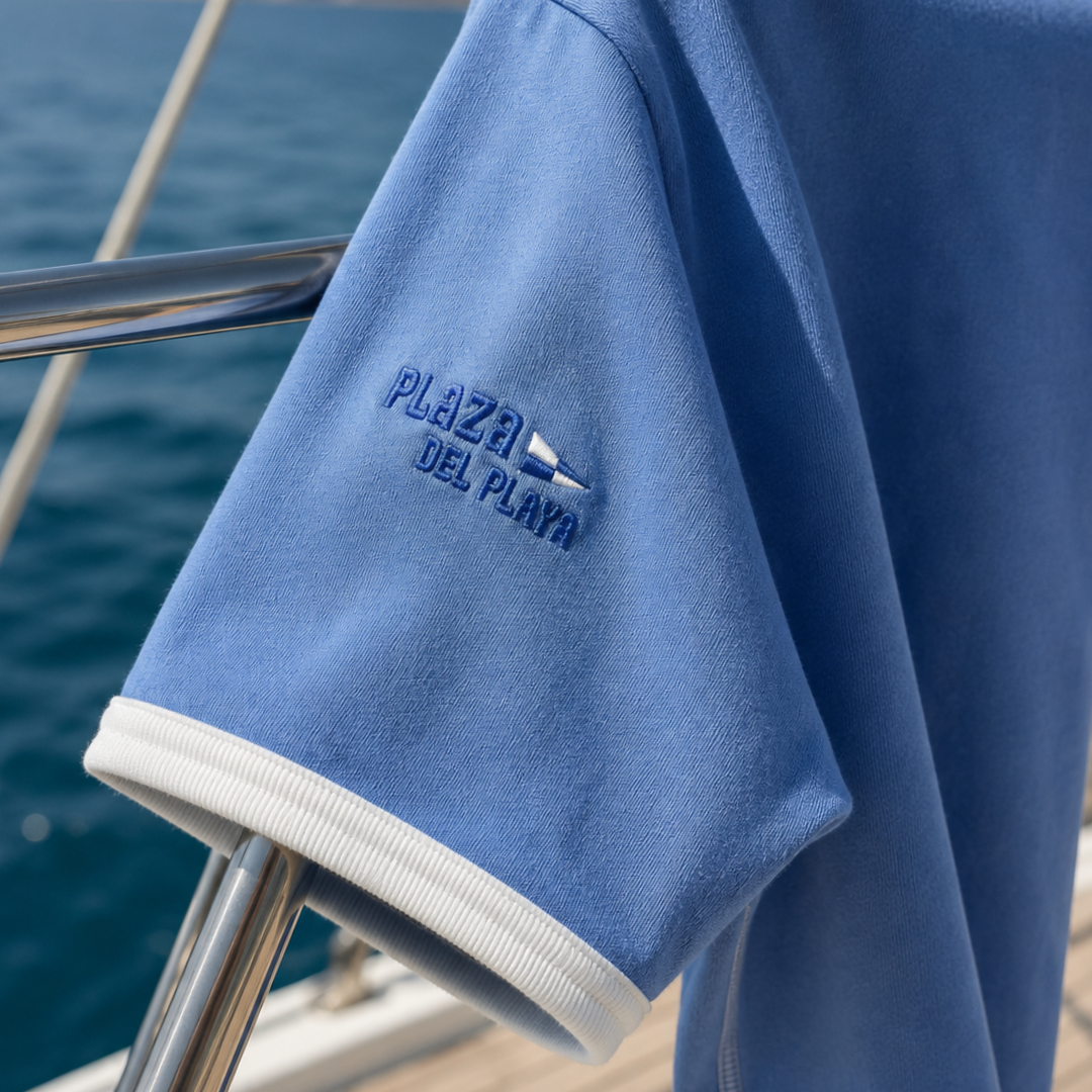 Mykonos Blue Stripes short-sleeved linen polo shirt