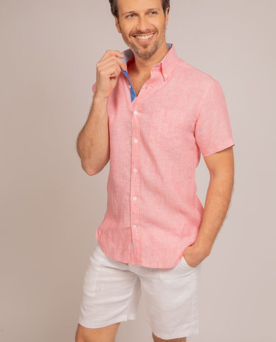 Chemise manches courtes Riviera Strawberry en lin