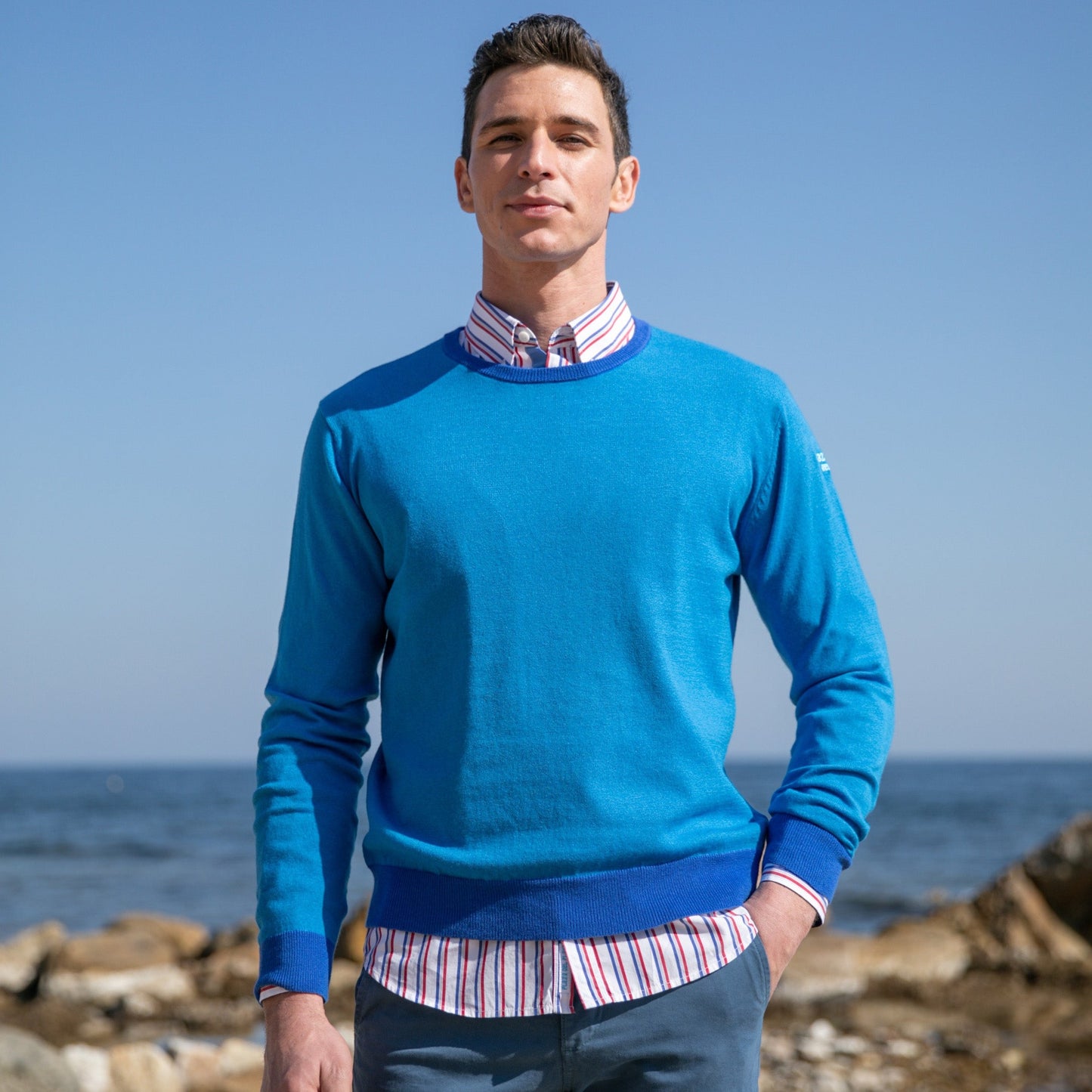 Pull Capbreton Blue en laine et coton